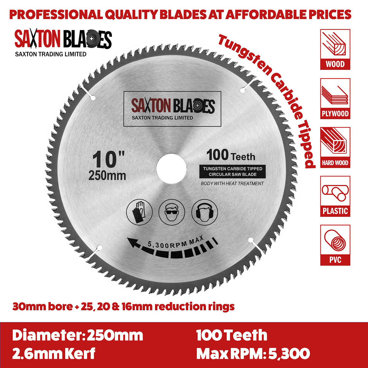 Hoteche 10 Inch 100 Tooth TCT Aluminum Cutting Saw Blade - 5/8" & 30mm Arbor (580222)