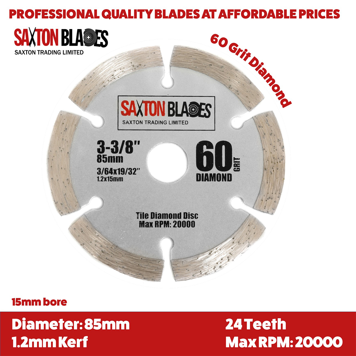 thumbnail image 2 of Saxton 85mm TCT Tile Circular Saw Blades For Worx Worxsaw Bosch Makita 2 of 9