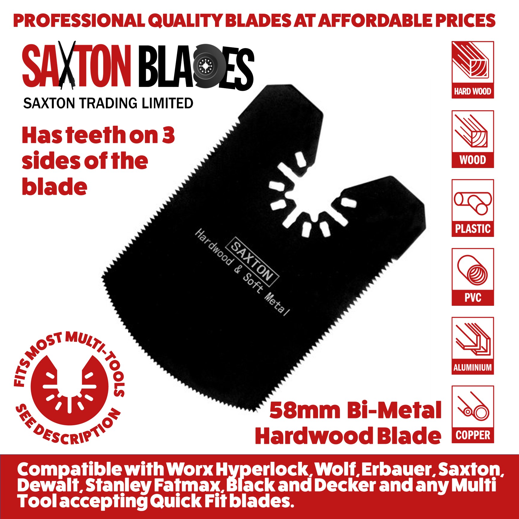 58mm Hardwood Blade Quick Fit Saxton Blades