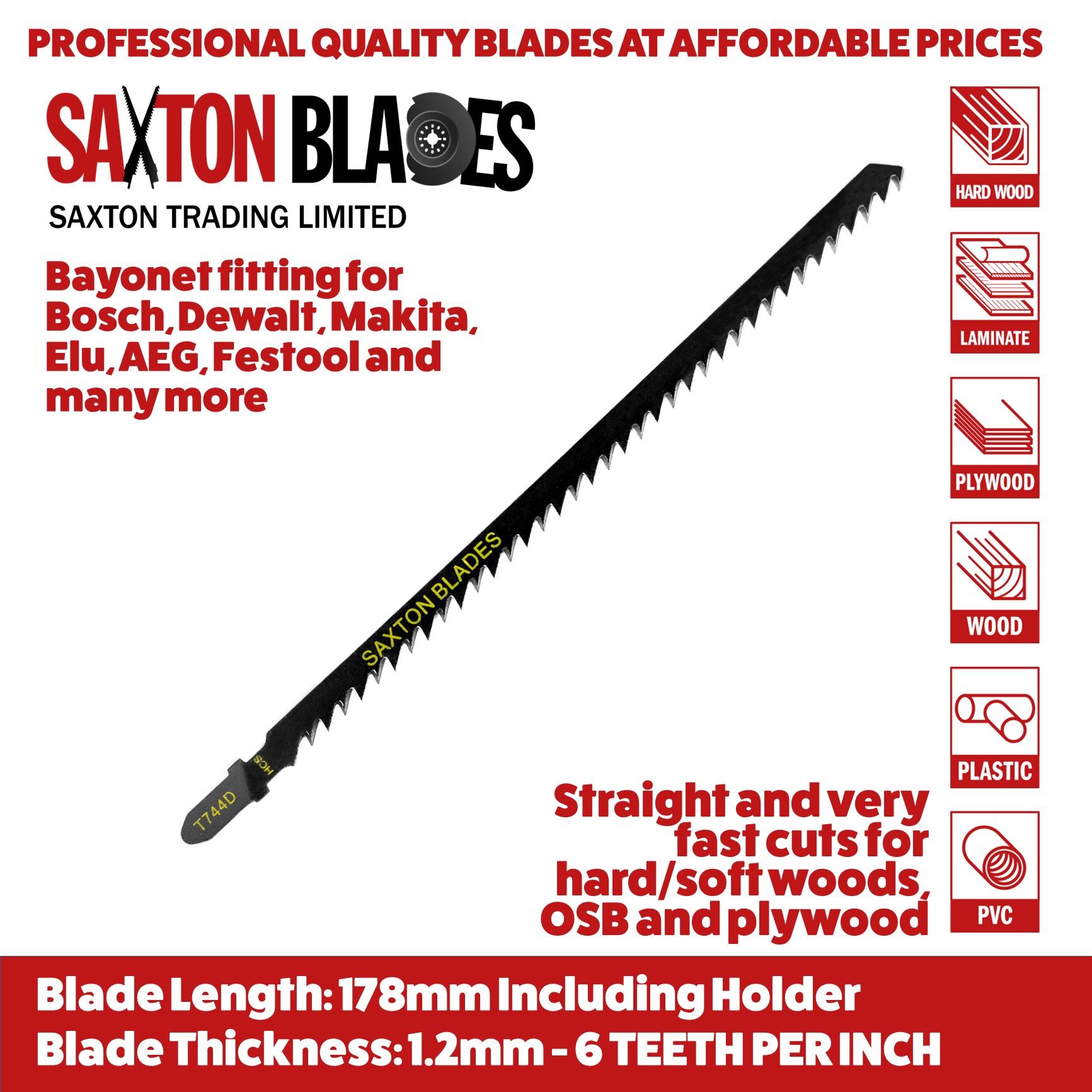 T744D 178mm Extra Long Jigsaw Blade Saxton Blades