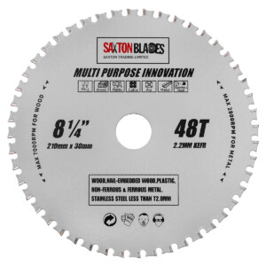 TCT Multi Purpose Innovation Circular Saw Blade 210mm x 48T x 30mm Bore + Reduction Rings