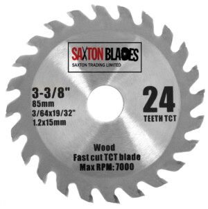 Saxton TCT8524T 85mm x 24T TCT Circular Wood Saw Blade Compatible with Worx Worxsaw Bosch Makita Ryobi
