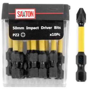 Saxton 10x PZ2-50mm Pozi-Drive 2 Impact Duty Screwdriver Drill Driver Bits Set