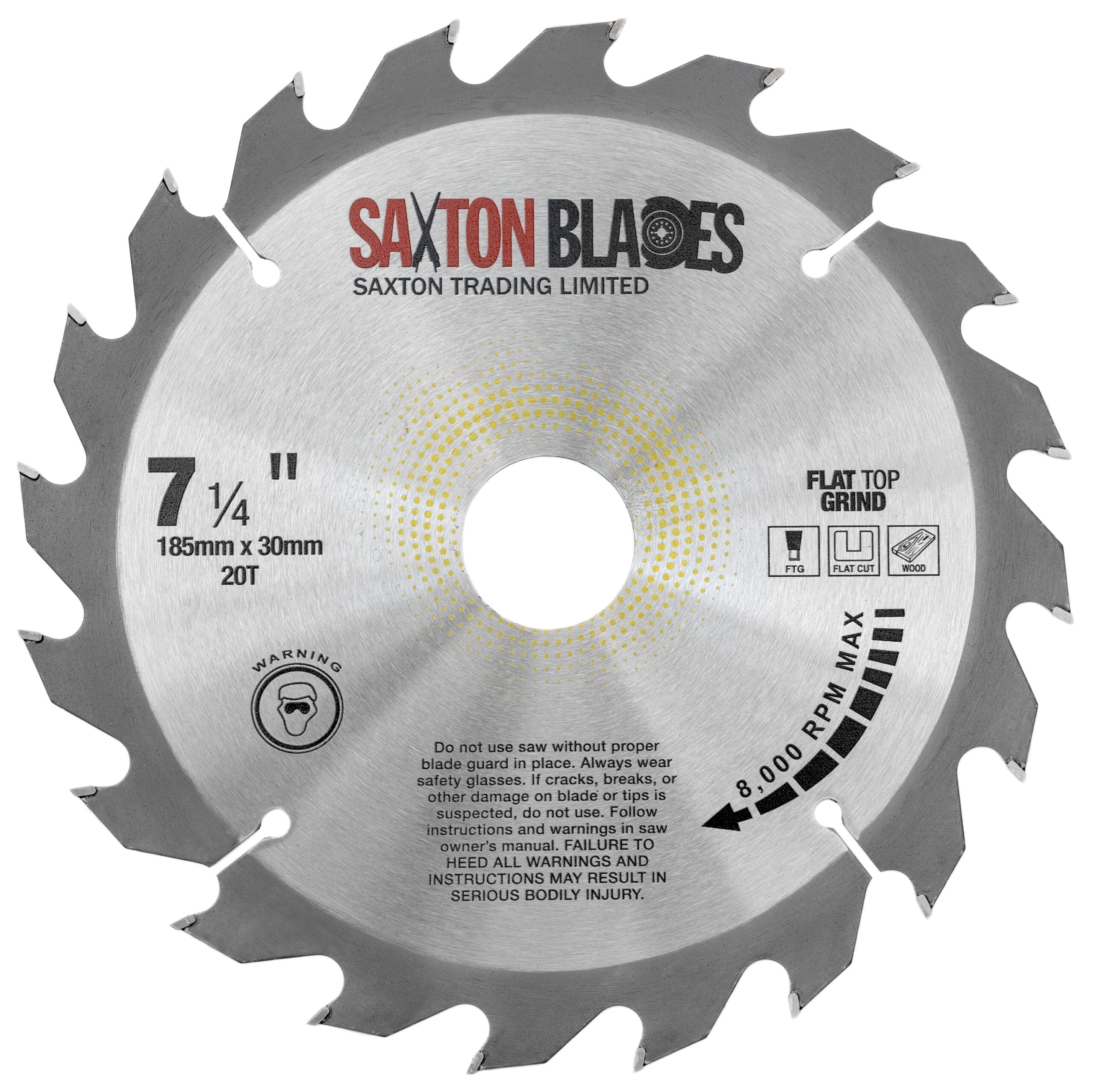 Flat Top Grind TCT Circular Saw Blade 185mm x 20T x 30mm Bore Saxton
