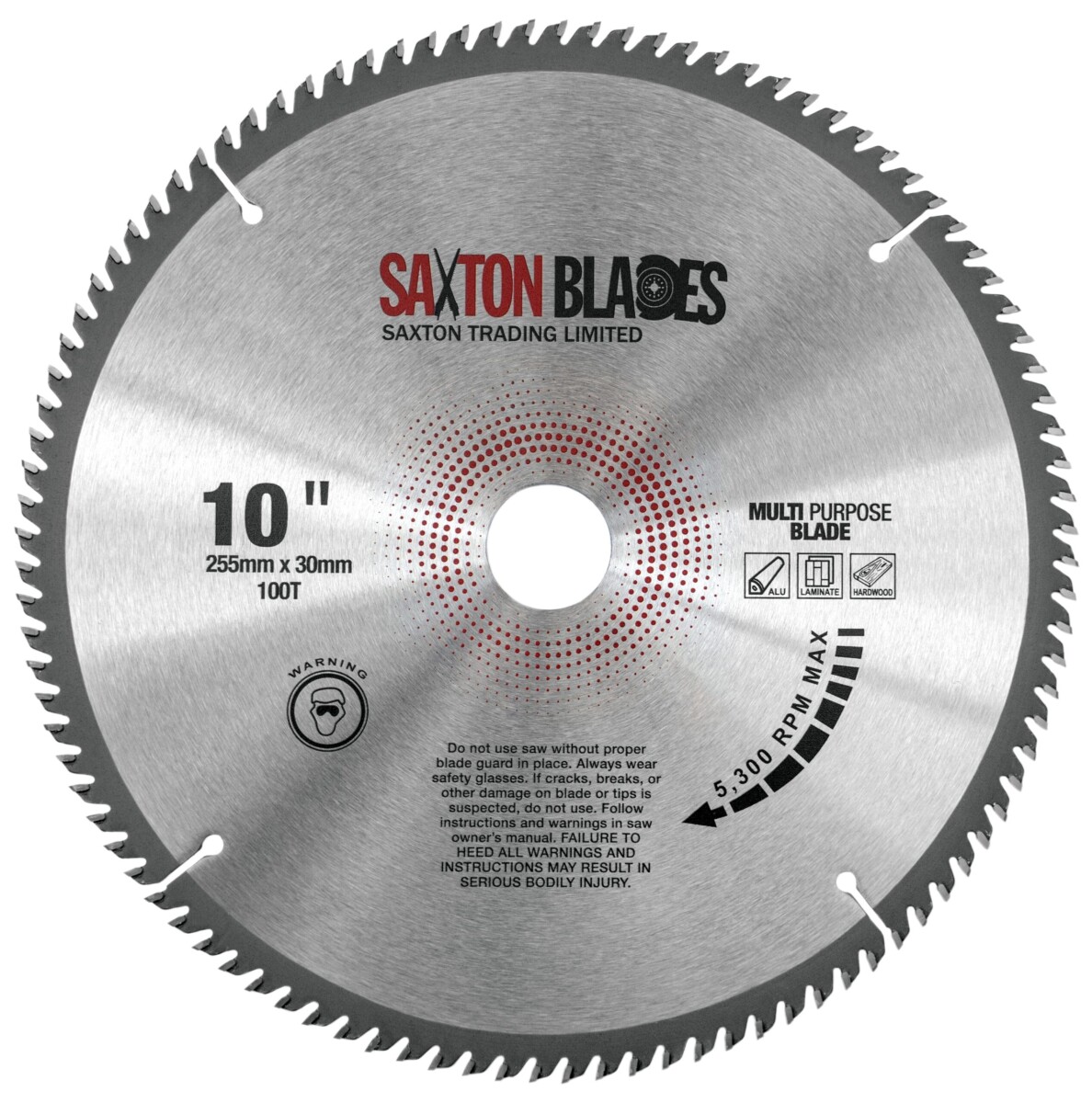TCT Aluminium Laminate Circular Saw Blade 255mm x 100T Saxton Blades