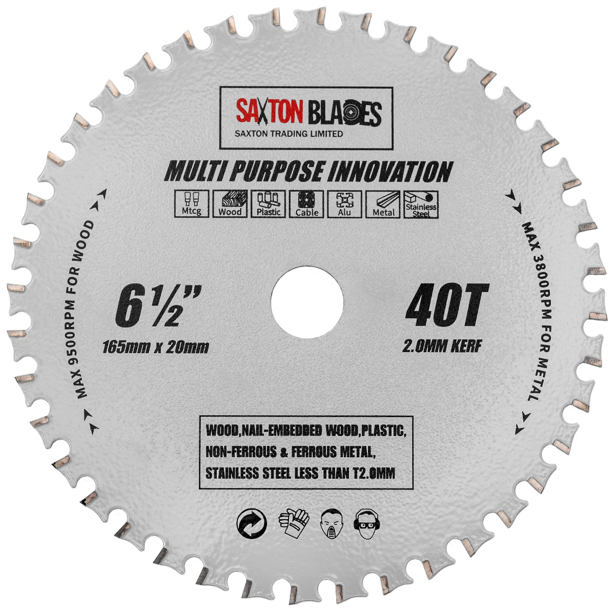 TCT Multi Purpose Innovation Circular Saw Blade 165mm x 40T Saxton Blades