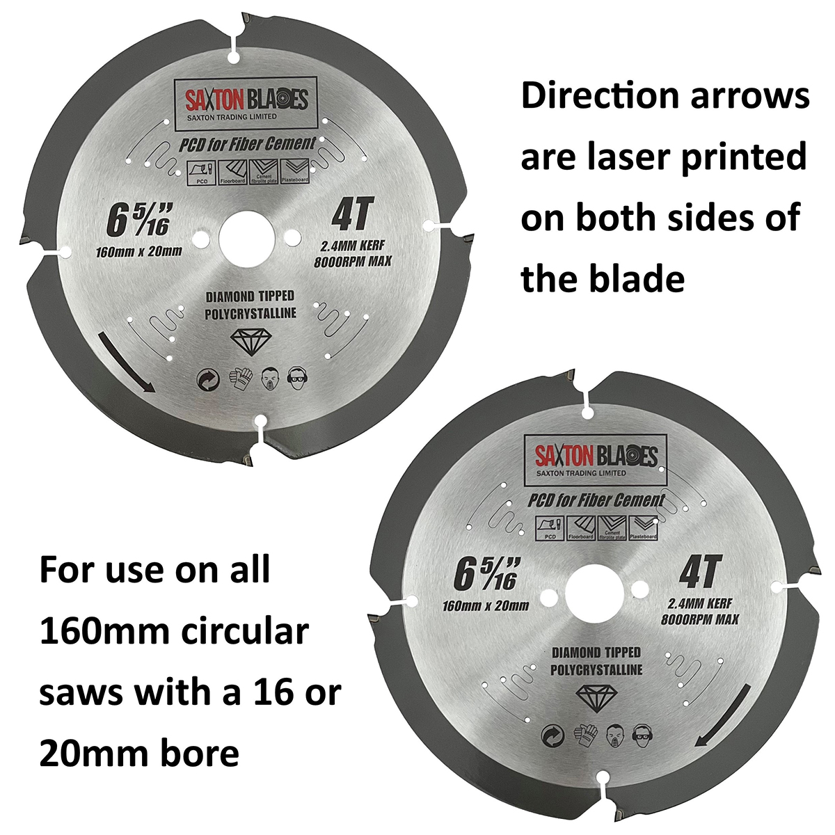 PCD Circular Saw Blade, 160mm x 4 Teeth Polycrystalline Diamond Tipped