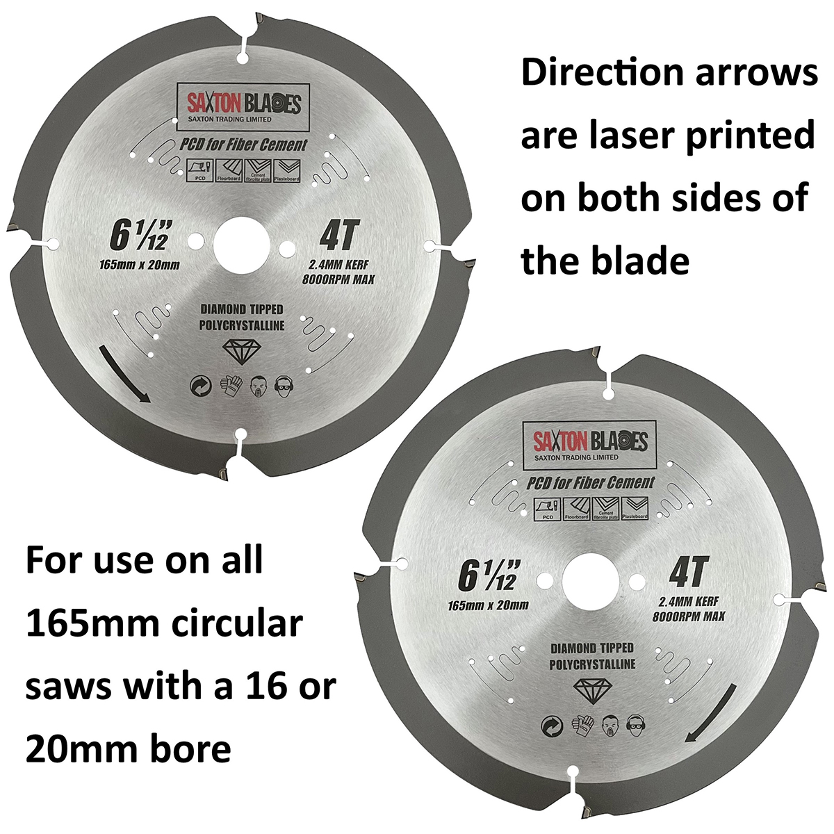 PCD Circular Saw Blade, 165mm x 4 Teeth Polycrystalline Diamond Tipped