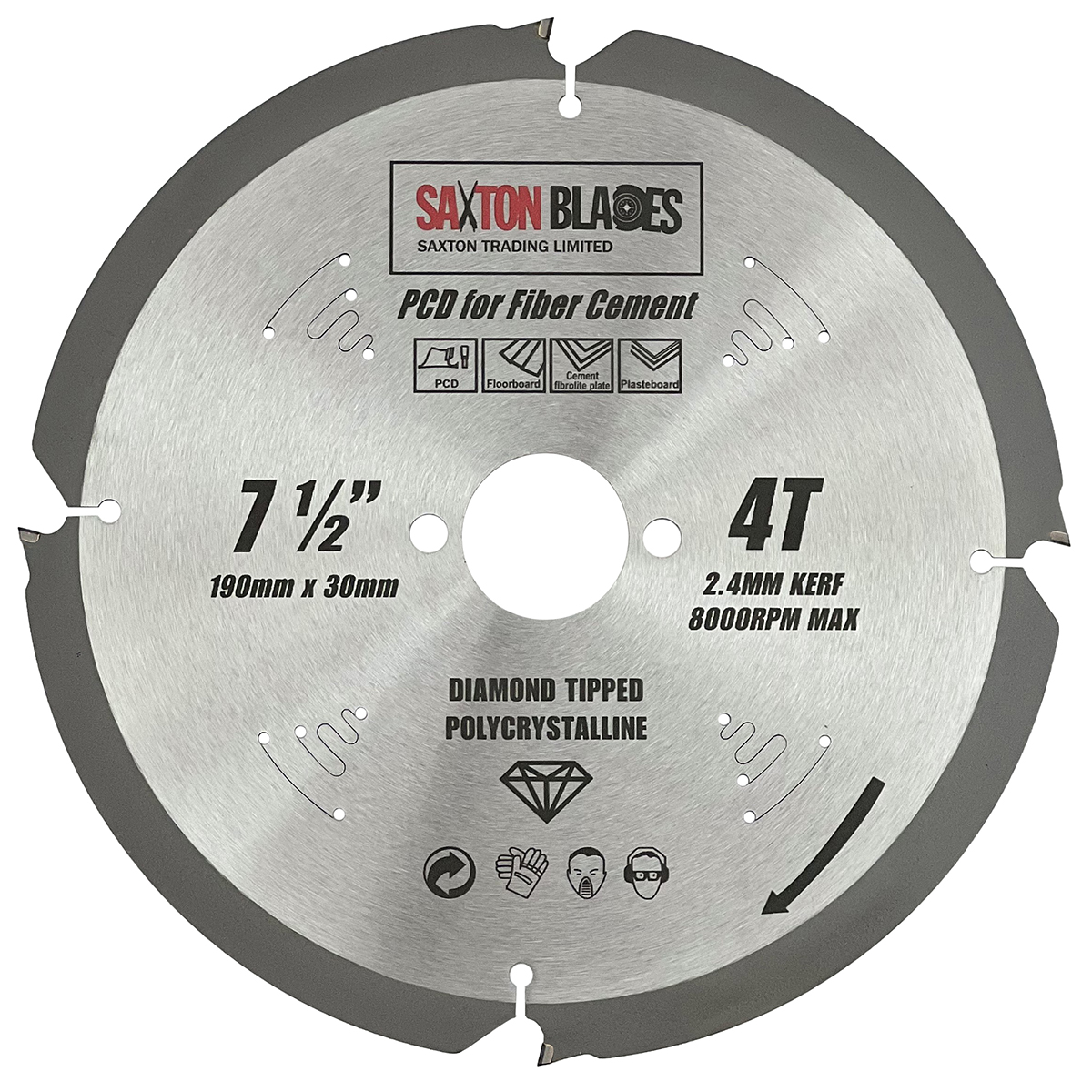 PCD Circular Saw Blade, 190mm x 4 Teeth Polycrystalline Diamond Tipped