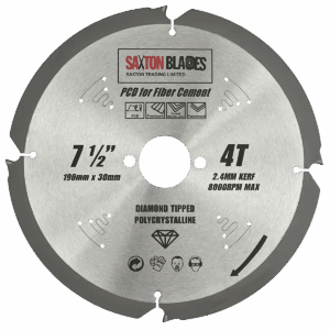 PCD Circular Saw Blade, 190mm x 4 Teeth Polycrystalline Diamond Tipped Fibre Cement Board, Hard Materials