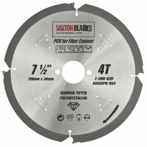 PCD Circular Saw Blade, 190mm x 4 Teeth Polycrystalline Diamond Tipped Fibre Cement Board, Hard Materials