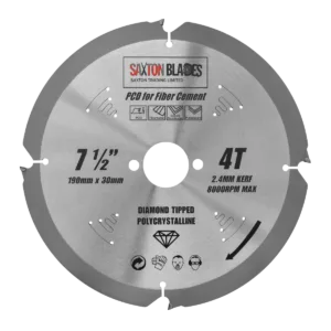 PCD Circular Saw Blade, 190mm x 4 Teeth Polycrystalline Diamond Tipped Fibre Cement Board, Hard Materials